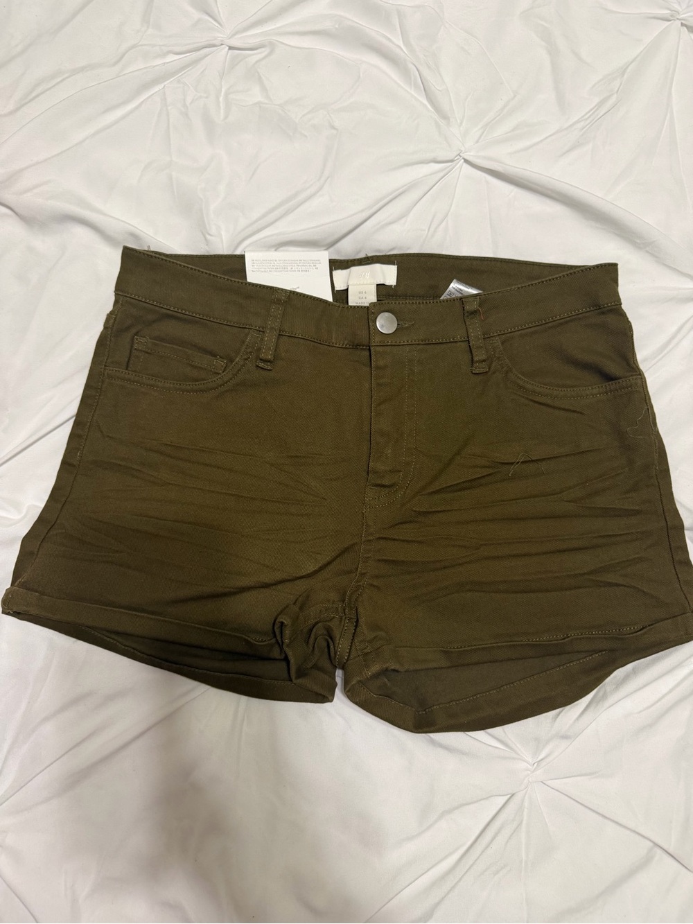H&M Olive Green Denim-Style Stretch Shorts